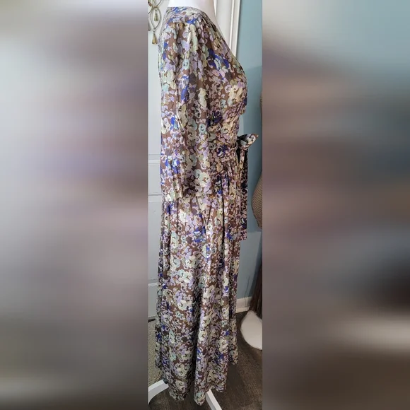 & Other Stories Relaxed Wrap Maxi Dress Womens 6 Brown & Multi Floral Silk Blend - Picture 6 of 16